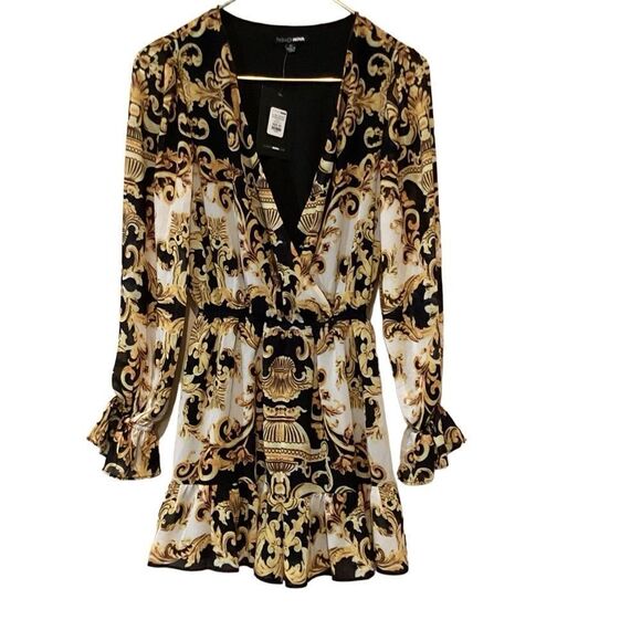 NWT Fashion Nova In High Demand Printed Romper - Black/Gold  XS - Picture 2 of 6